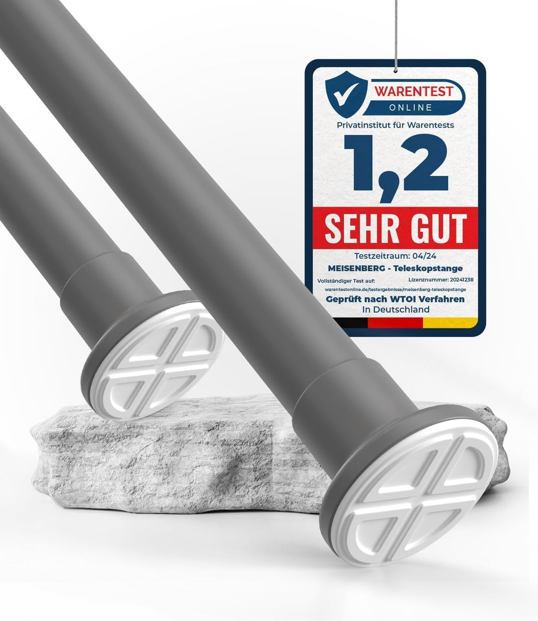 MEISENBERG Gardinenstange ohne Bohren 310-360cm, Ø32mm Grau Multifunktionale Vorhangstange zum Einkl