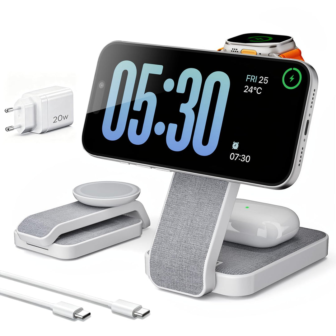 Eazpower Magsafe Ladestation für Apple Watch und iPhone 3 In 1 Faltbar, Kabellose iPhone Ladestation
