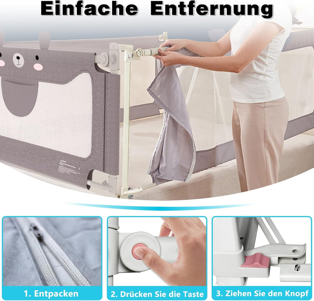 NAIZY Rausfallschutz Bett 150cm Bettgitter Baby Bettschutzgitter mit Höhenverstellbar Kinderbettgitt