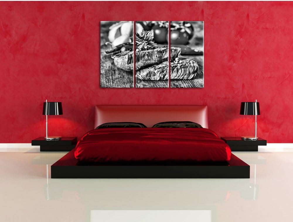 Pixxprint Saftiges Pfeffer Steak als Leinwandbild/Grösse: 3 Teilig (120x80) / Wandbild/Kunstdruck/fe