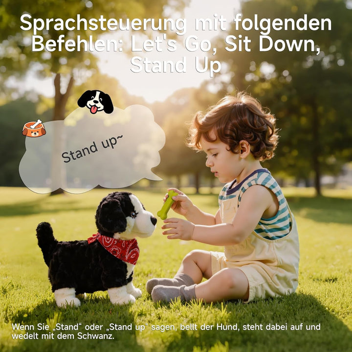 Interaktiver Kuscheltier Hund Spielzeug Kinder, Elektrisch Sprachgesteuerter Plüschhund, Läuft, Spre