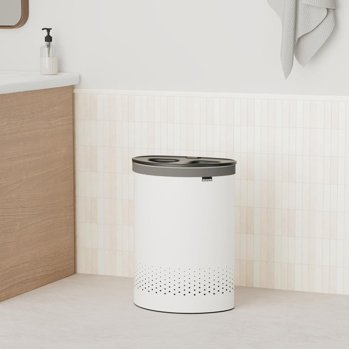 Brabantia - Selector Wäschekorb - Doppelten Quick-Drop-Deckel - Zwei Wäschekörbe - Wäschesack aus Ba