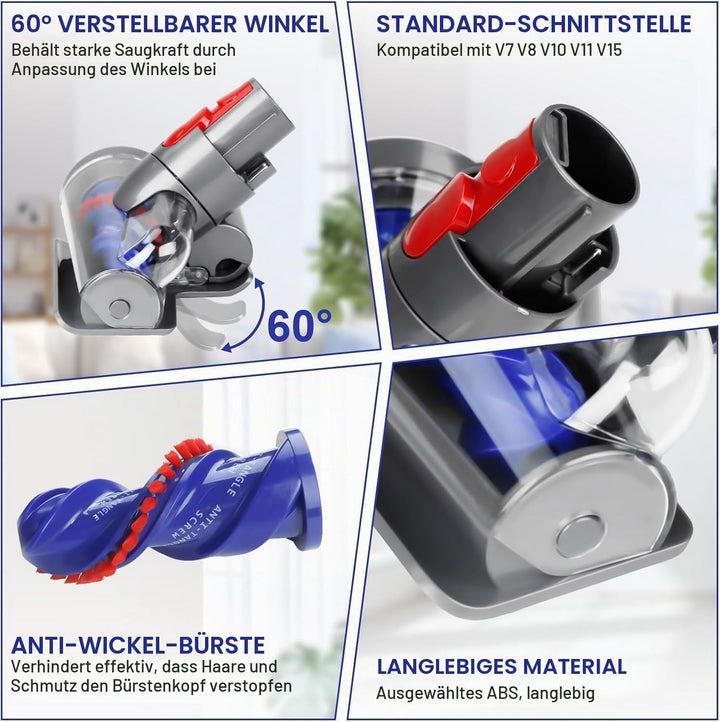 Mini Elektrobürste Haardüse kompatibel mit Dyson V7 V8 V10 V11 V15, Anti Verwicklungs Aufsatz Ersatz