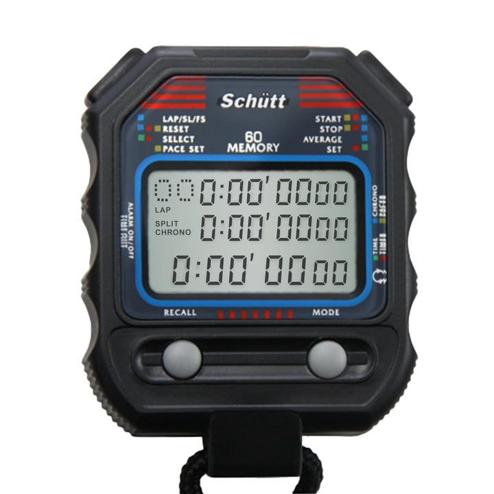 SCHÜTT Stoppuhr PC-90 (60 Memory Speicher | Uhrzeit & Datum | Dualtimer) - Digital Profi Stoppuhr mi