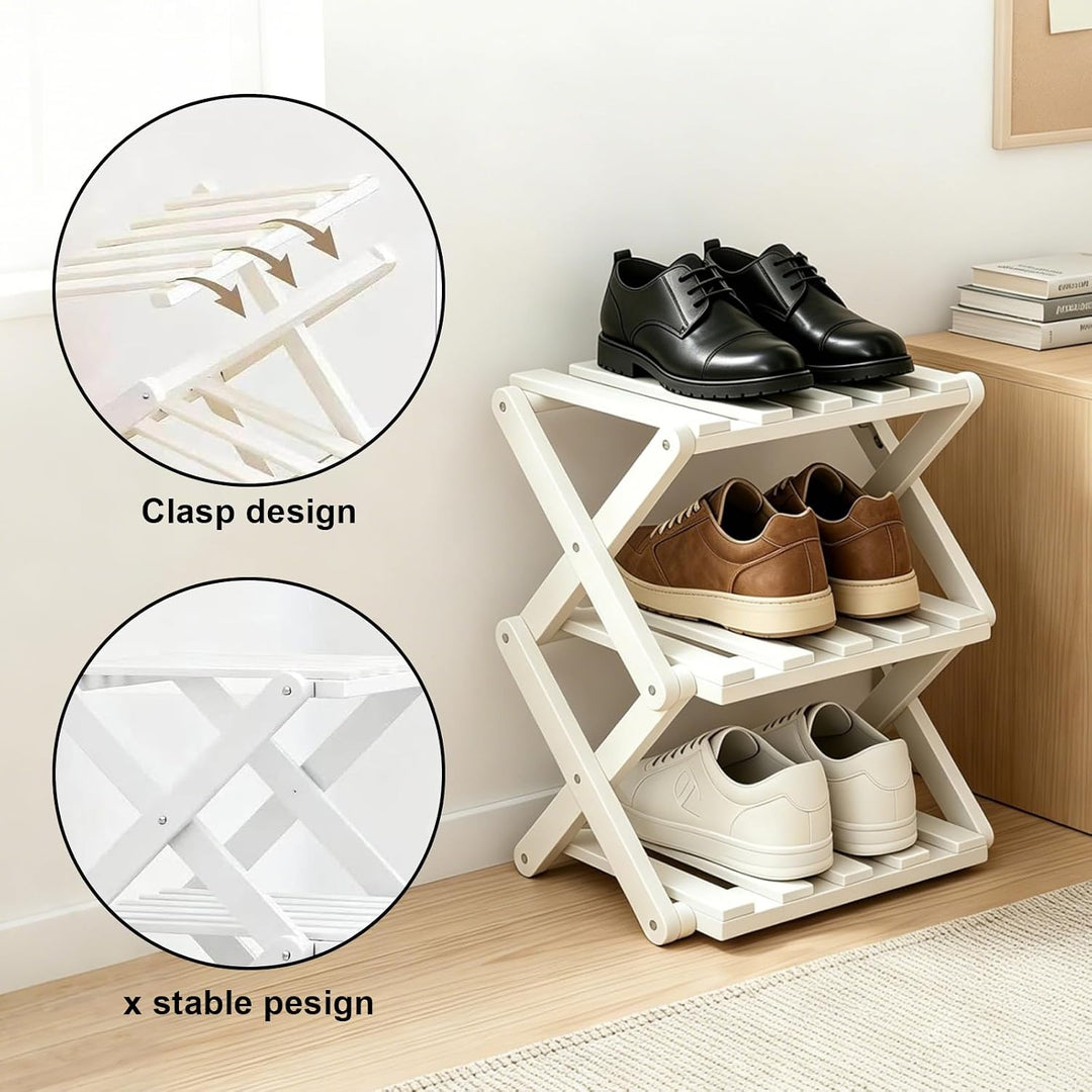 Kleines Schuhregal, Schuhregal, Faltbar Schuh Regal aus Bambus, Schuhschrank Klein für Eingangsberei