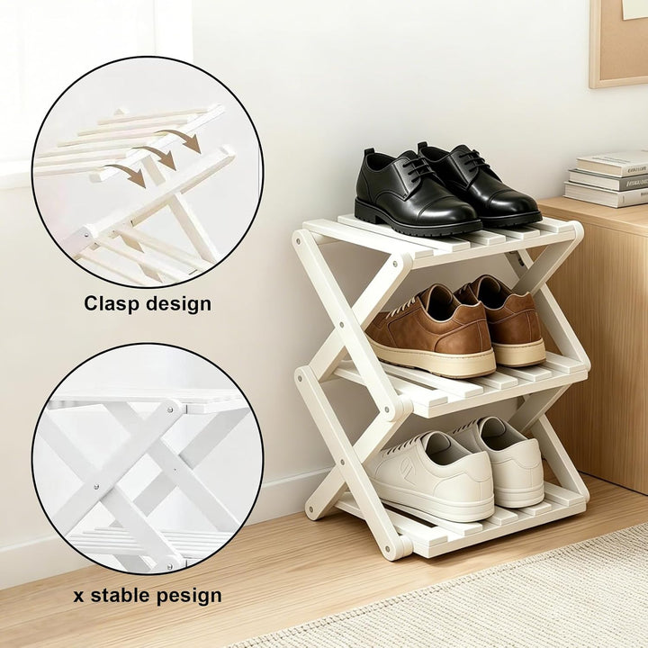 Kleines Schuhregal, Schuhregal, Faltbar Schuh Regal aus Bambus, Schuhschrank Klein für Eingangsberei