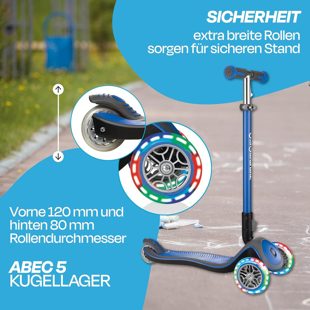 GLOBBER Elite Roller – Tretroller Kinder ab 3 Jahre - Scooter 120/80 mm - ABEC 5, 3-rädrig – höhenve