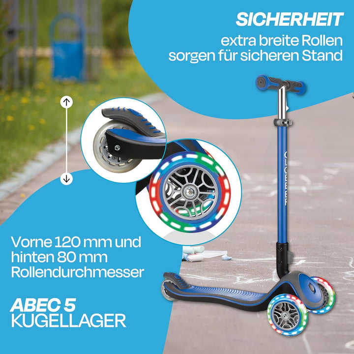 GLOBBER Elite Roller – Tretroller Kinder ab 3 Jahre - Scooter 120/80 mm - ABEC 5, 3-rädrig – höhenve