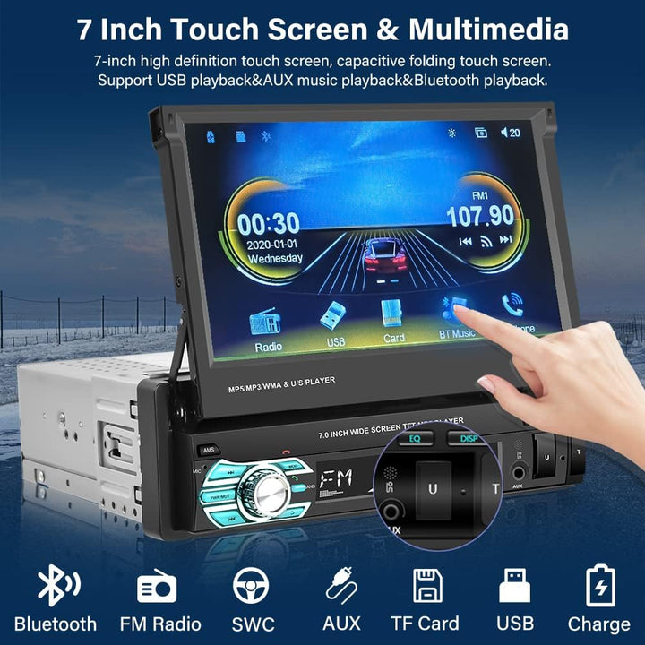 Autoradio Carplay 1 DIN Android Auto Bluetooth 1 Din Autoradio mit 7 Zoll Bildschirm Ausfahrbarem Di