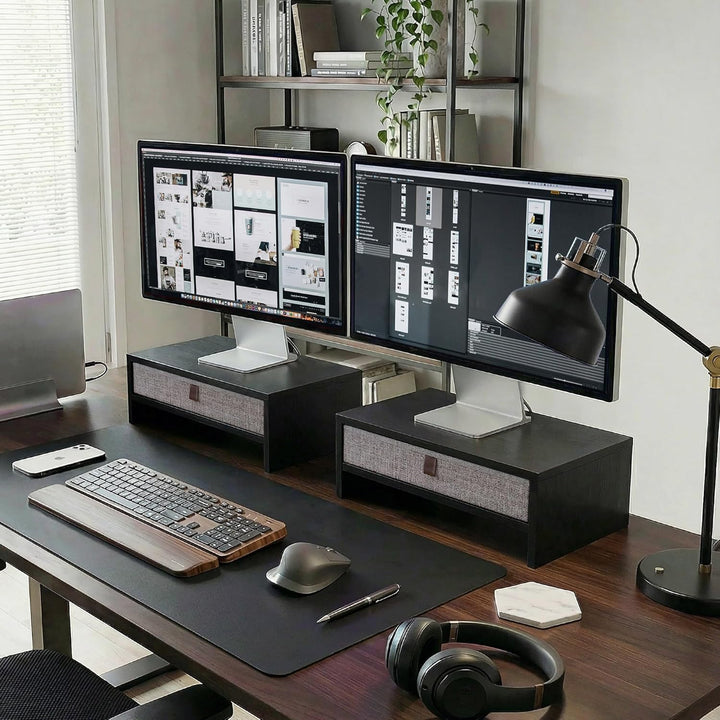 Fenge Monitorständer mit Schublade, 42,5 cm Monitorerhöhung, Desktop-Organizer für PC/Laptop/Drucker