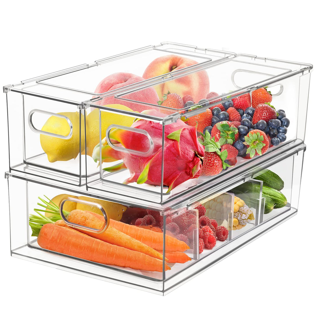 Greentainer Kühlschrank Organizer schublade Set mit Griff, 3er Stapelbare Küche Aufbewahrungsbox mit