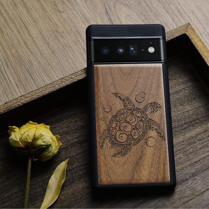 Carveit Hülle für Pixel 6 Pro Case [Holz und TPU Silikon Hybrid Handyhülle] Stossfeste Stossstange h
