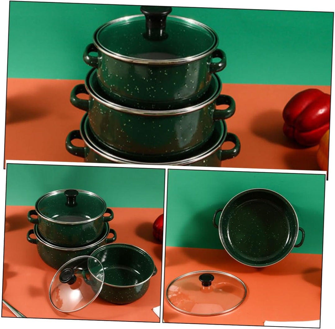 VICASKY 3 Stück Emaille Mini Kochtopf mit Deckel Vielseitiger Suppentopf Doppelgriff Ramen topf Flac