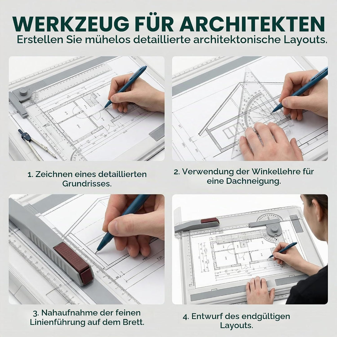 Zeichenplatte DIN A4 Multifunktions Zeichenplatte Set mit Drehkreis Zirkel A4 Zeichenbrett Schnellze
