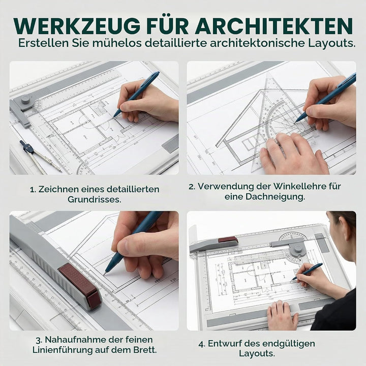Zeichenplatte DIN A4 Multifunktions Zeichenplatte Set mit Drehkreis Zirkel A4 Zeichenbrett Schnellze