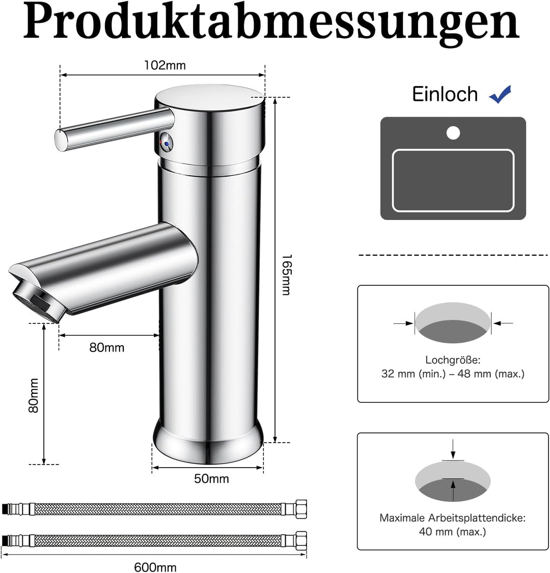 kisimixer Wasserhahn Bad Mischbatterie, Einhebelmischer Waschbecken Armaturen für Badezimmer, Modern