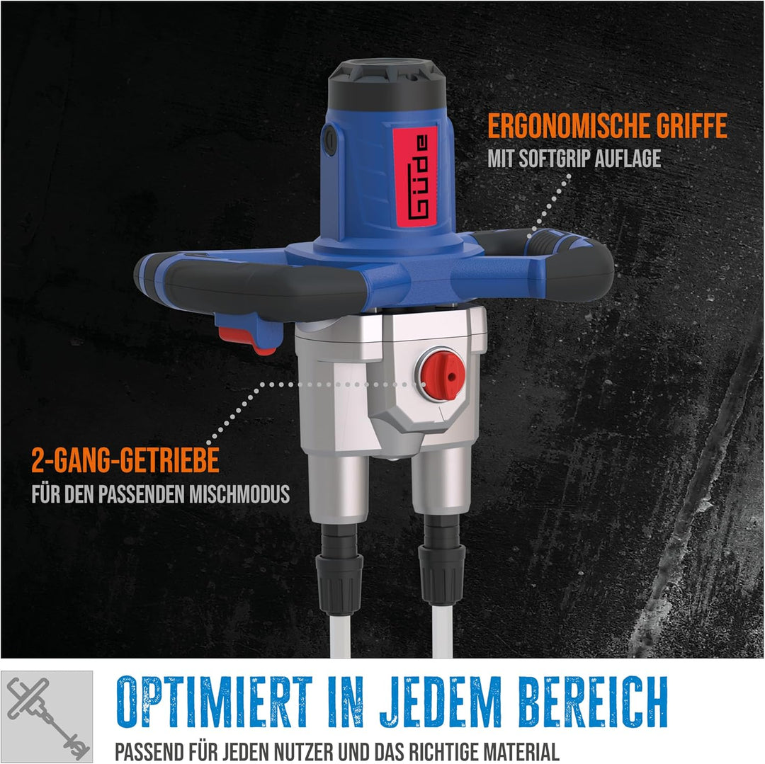 Güde TWIN Rührwerk, Doppel Farbenrührer, Mörtelrührer, Mischer, GRW 1811.1, 1800 W, 2 Gang Getriebe