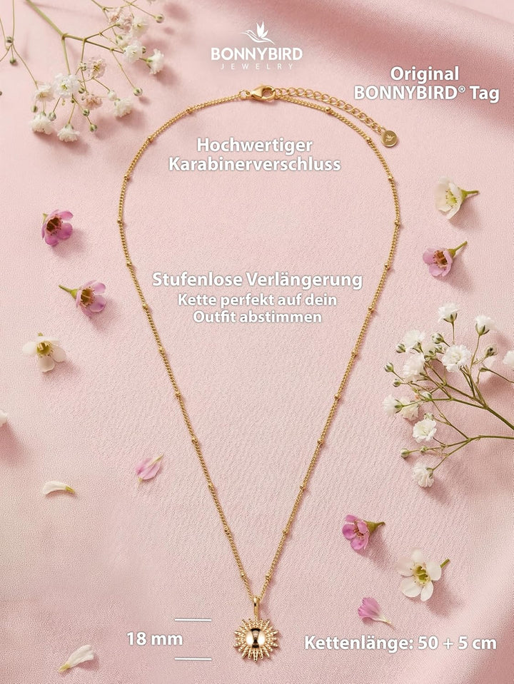 BONNYBIRD® Kette Sonne Damen BonnySun - Premium Halskette Damen mit Sonne Anhänger aus Edelstahl in