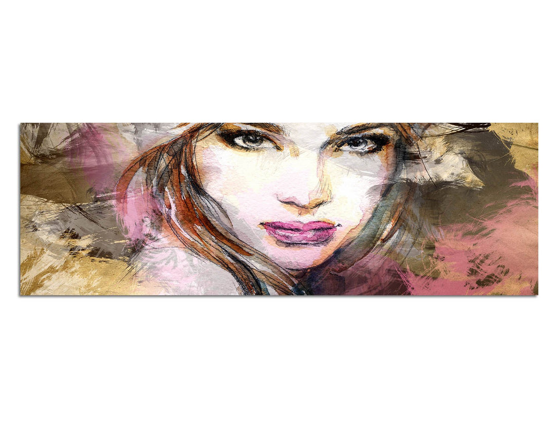 Paul Sinus Art Panoramabild auf Leinwand und Keilrahmen 150x50cm Handmalerei Frau Mädchen Gesicht Po