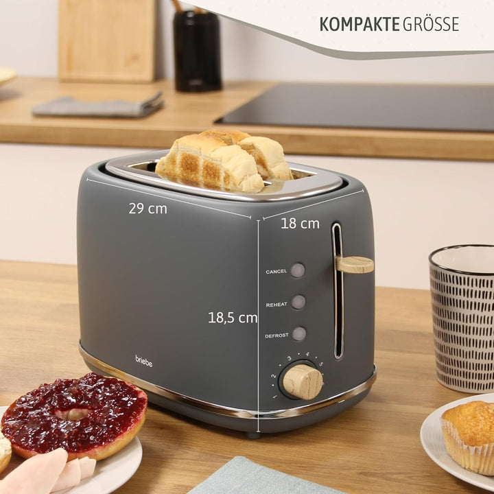 briebe Nordic Toaster mit breitem Schlitz, Toaster für 2 Scheiben, 6 Röststufen, Aufwärmfunktion, Ab
