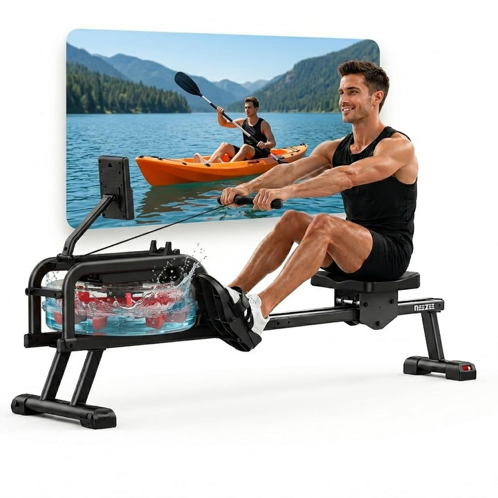 Rudergerät für Zuhause, Rudergerät Wasser 150kg Gewichtskapazität, Rudergerat Wasser mit Bluetooth-F