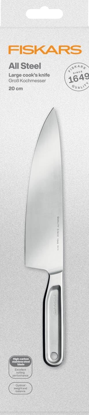 Fiskars All Steel Kochmesser, Gross, Gesamtlänge: 32,5 cm, Japanischer Aichi-Hartstahl, 1062882 Koch