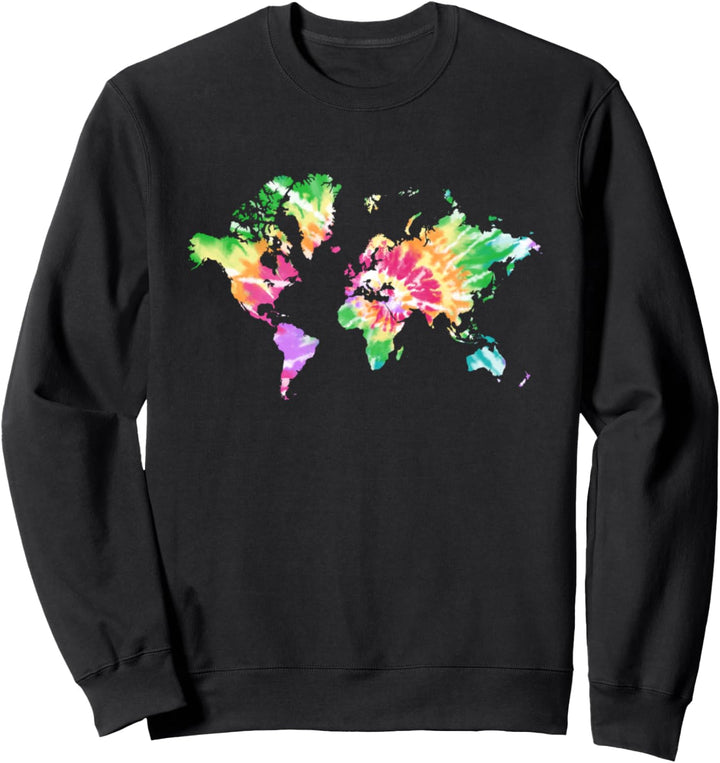 Weltkarte Kontinente buntes Batik Design Boho Hippie Stil Sweatshirt