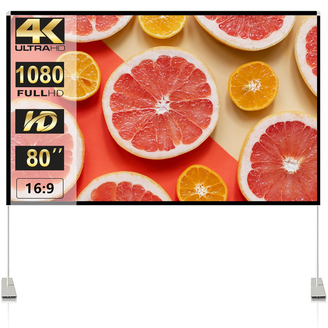 Projector Screen with Stand 80 inch Portable Projection Screen 16:9 4K HD Projections Movies Screen