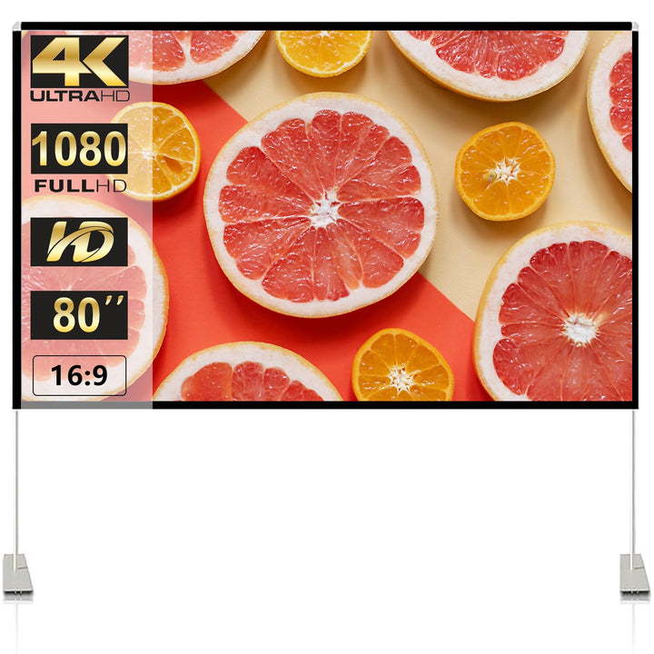 Projector Screen with Stand 80 inch Portable Projection Screen 16:9 4K HD Projections Movies Screen