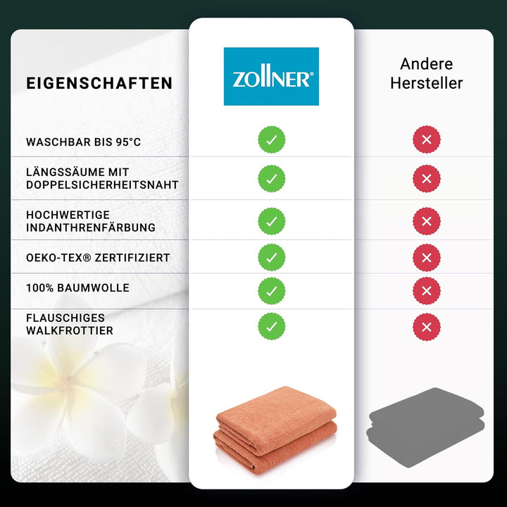 ZOLLNER 2er Set Duschtücher - weiche und saugstarke Handtücher - waschbar bis 95°C - Baumwolle - 70x