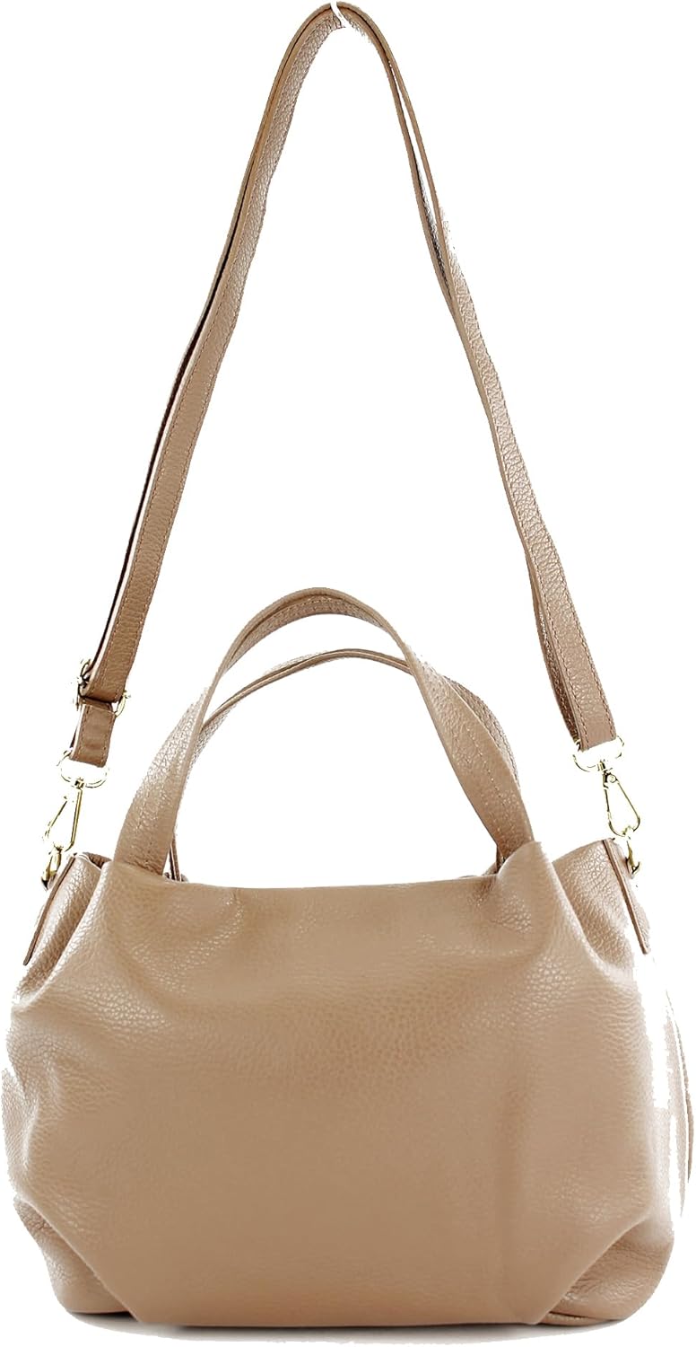 modamoda de - T218 - ital. Damen Henkeltasche Klein aus Leder Blassbraun / Metall Gold, Blassbraun /