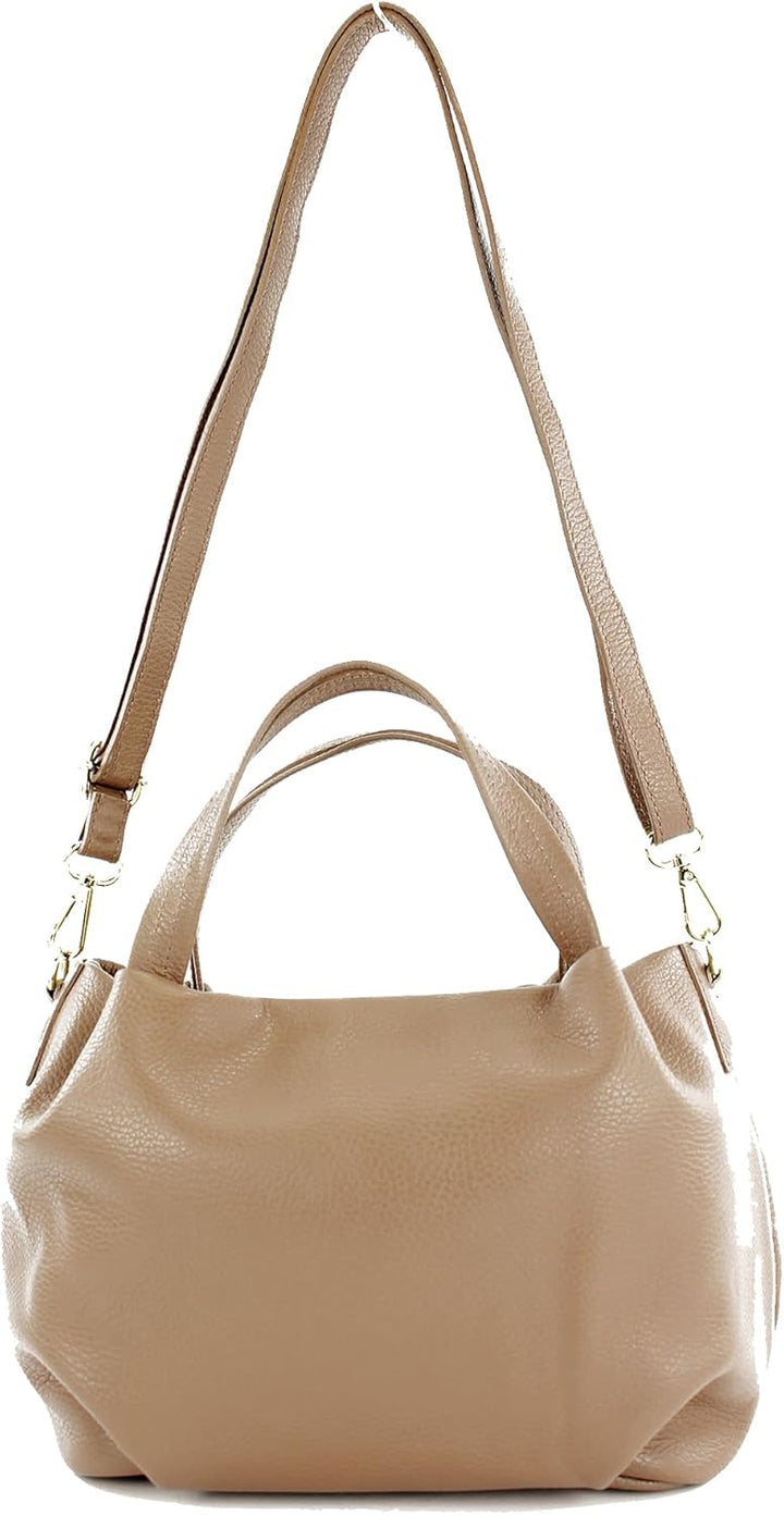 modamoda de - T218 - ital. Damen Henkeltasche Klein aus Leder Blassbraun / Metall Gold, Blassbraun /