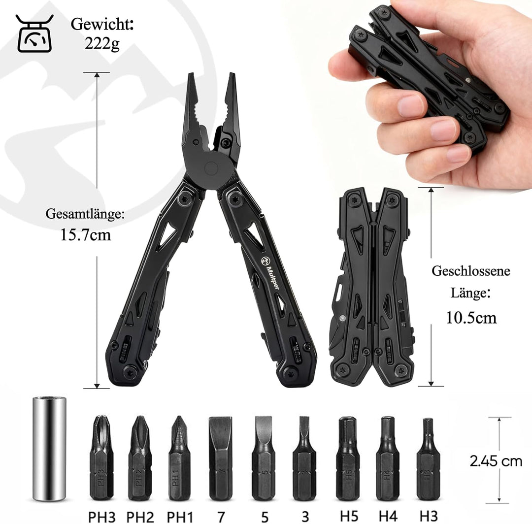 Geschenke für Männer, 26-in-1 EDC Multitool Werkzeug mit Taschenmesser, Spitzzange, Drahtschneider,