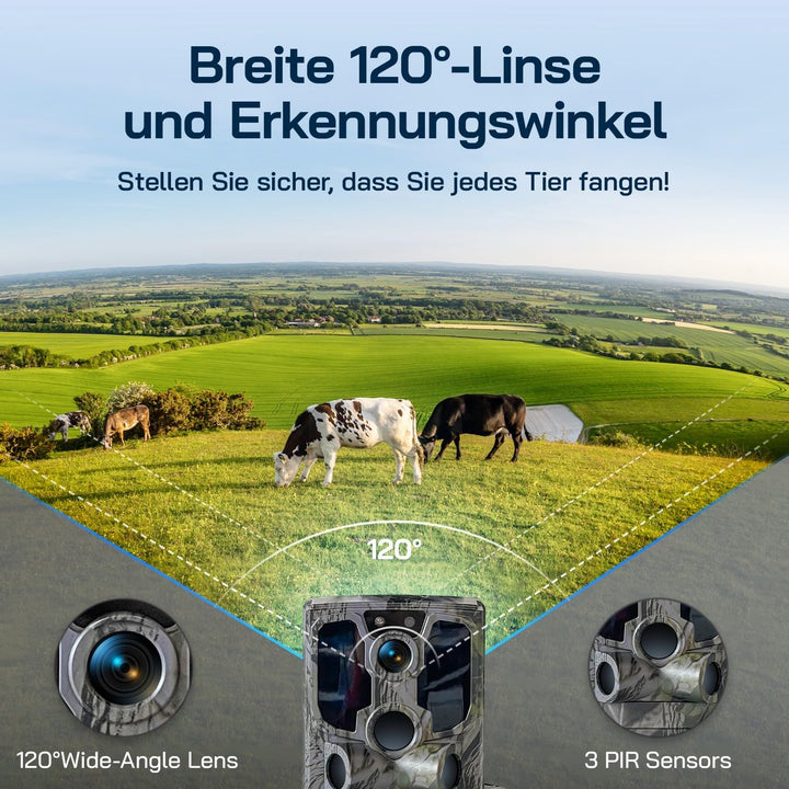 WOLFANG Wildkamera, 2.5K 4G LTE Live Solar Übertragung Wildkamera mit Handyübertragung App, Echtzeit
