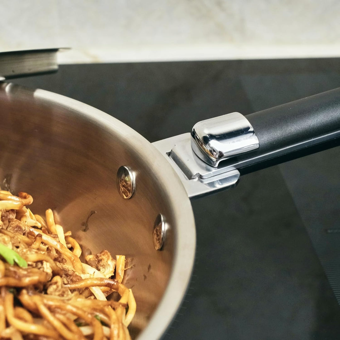 Kamberg - Wok aus Edelstahl, 28 cm, abnehmbarer Griff – Edelstahl 18/10 Triply – für alle Herde, auc