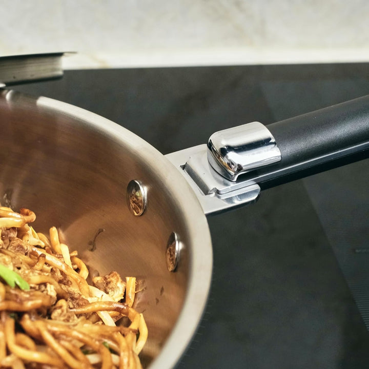 Kamberg - Wok aus Edelstahl, 28 cm, abnehmbarer Griff – Edelstahl 18/10 Triply – für alle Herde, auc