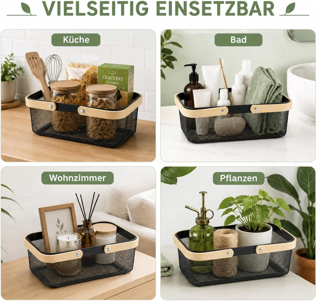 Drahtkorb mit Henkel, Metall Aufbewahrungskorb, Garten-Erntekorb für Obst Gemüse Kräuter, Mesh Korb