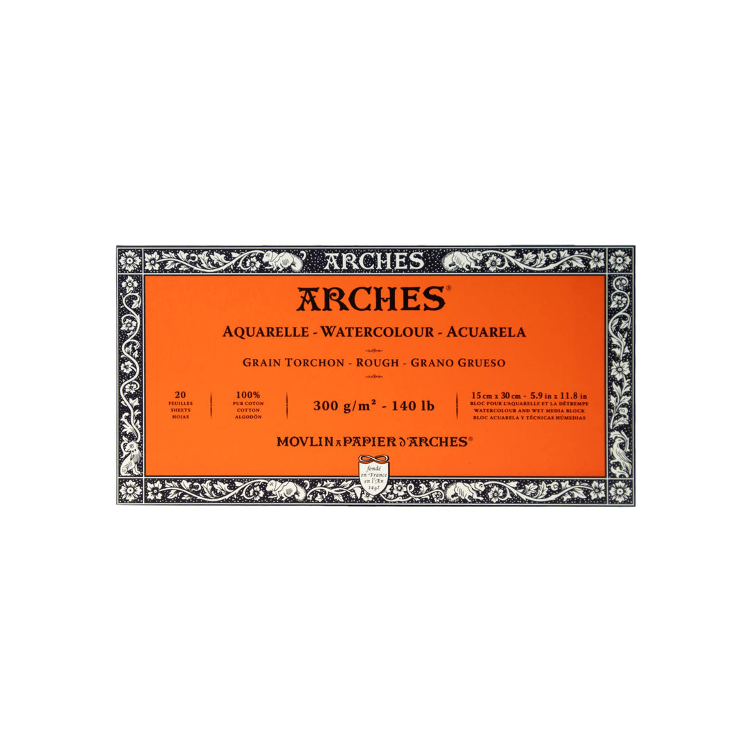 Arches 1795082 Aquarellpapier im Block (15 x 30 cm, 4-seitig geleimt, 300g/m² Grobkorn) 20 Blatt nat
