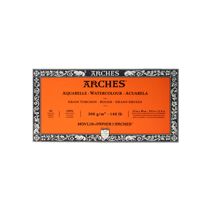 Arches 1795082 Aquarellpapier im Block (15 x 30 cm, 4-seitig geleimt, 300g/m² Grobkorn) 20 Blatt nat