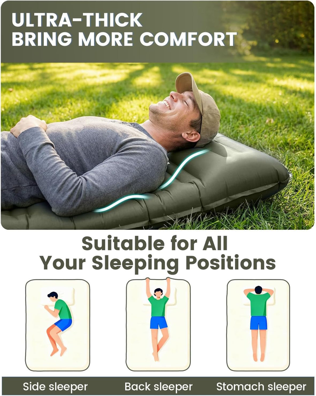 WARMTUYO Isomatte, Luftmatratze Camping mit Elektrisch Pumpe, 12CM Dicke Matratze Outdoor Aufblasbar