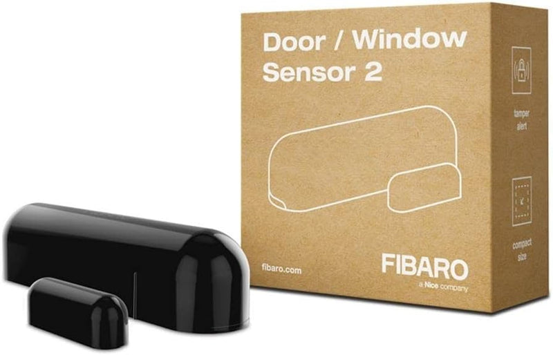 FIBARO Door Windows Sensor 2 / Z-Wave Plus Türfenster und Temperatursensor, Schwarz, FGDW-002-3, Sch