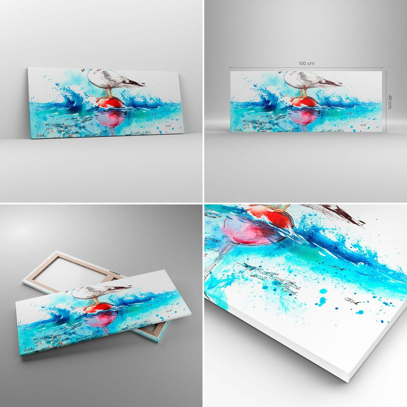 Panorama Bilder auf Leinwand 100x40cm Leinwandbild Wasser Fische Möwe hungrig Gross Wanddeko Bild Sc