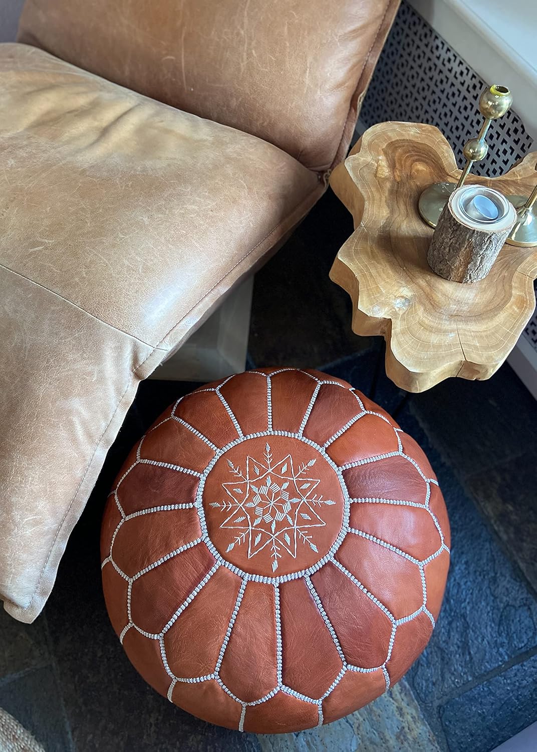 Poufs&Pillows Premium Echt Leder Pouf - Handgefertigt - Gefüllt geliefert - Ottoman, Sitzsack, Fussh