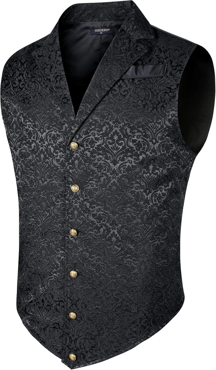 HISDERN Herren Paisley Weste Formelle Hochzeit Party Gothic Steampunk Revers Weste für Herren XXL Sc