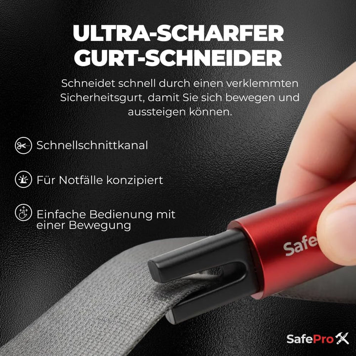 Notfallhammer Auto mit Gurtschneider - Lebensrettender Kompakt Federkörner Glasbrecher - Sicherheit
