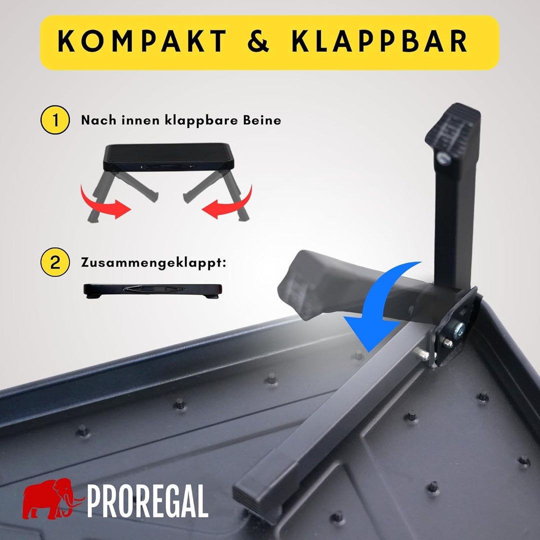 PROREGAL Tritthocker klappbar, XXL Trittfläche 38x26cm Anti-rutsch, bis 150kg, 1,8kg leicht, schwarz