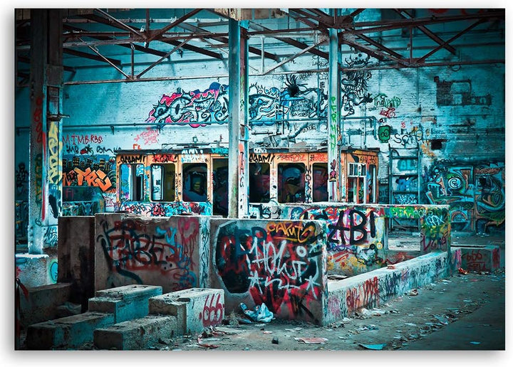 Feeby Wandbild Graffiti Druckbild Leinwandbild Street Art Blau 100x70 cm M14502 100x70 cm, M14502 10
