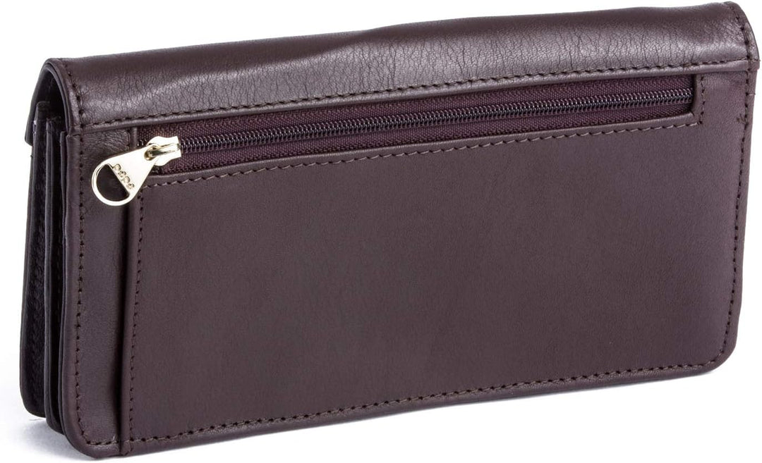 Demenbrieftasche Etui Portemonnaie aus echtem Vollnarben-Kalbsleder mit Münzfach und Druckknopf von