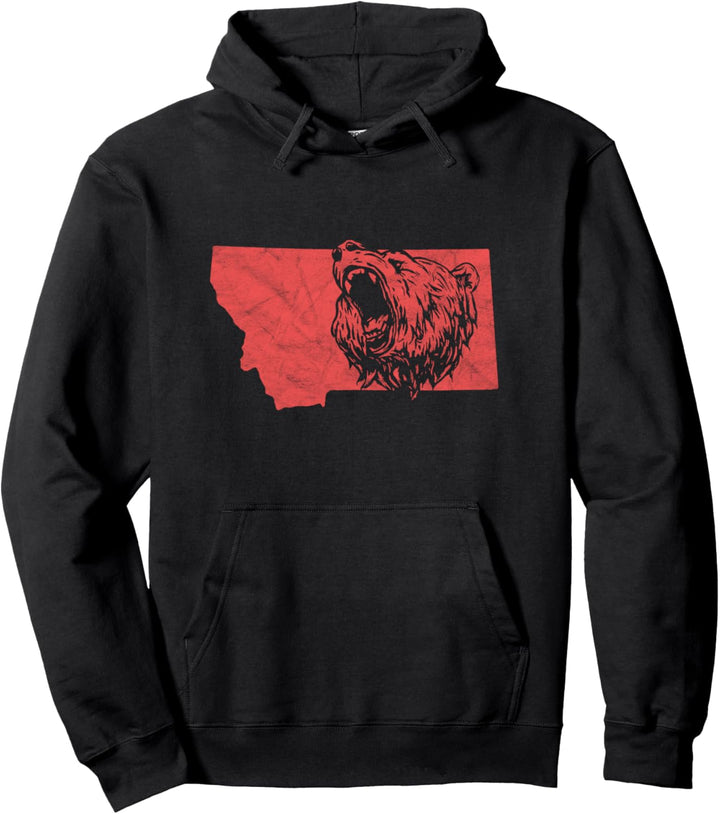 State of Montana Roaring Grizzly Bear Minimalist Vintage Pullover Hoodie