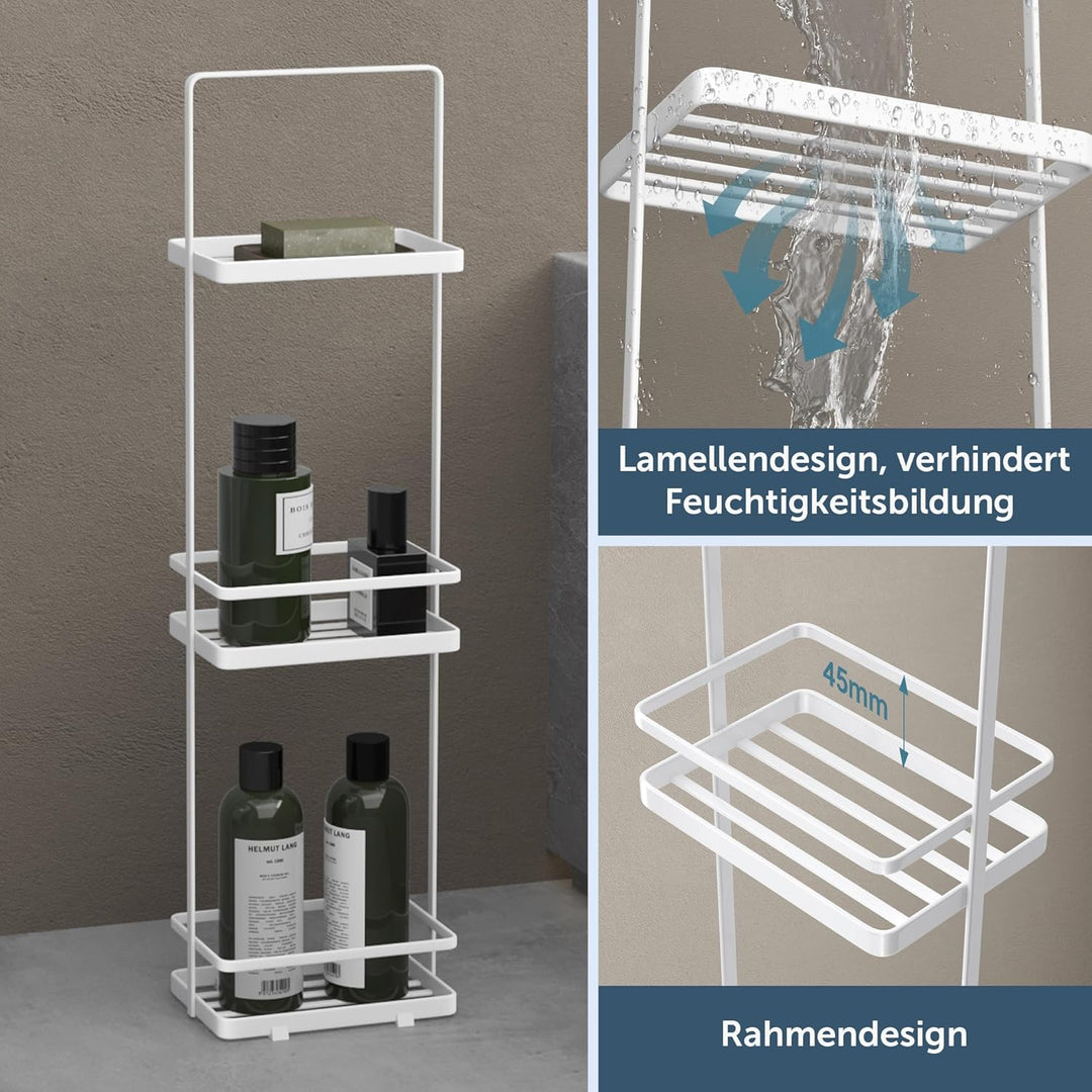doporro Duschablage ohne Bohren, 3 Ebenen Badregal Stehend, Duschregal Schmales aus Metall, Modernes